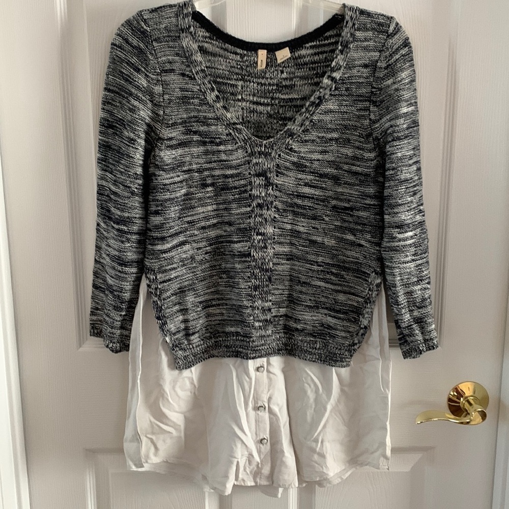 Anthropologie Moth Layered Aselin Pullover Knit Woven Top size Small